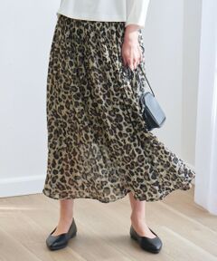 【洗濯機可/ウエストゴム】レオパードプリーツスカート
