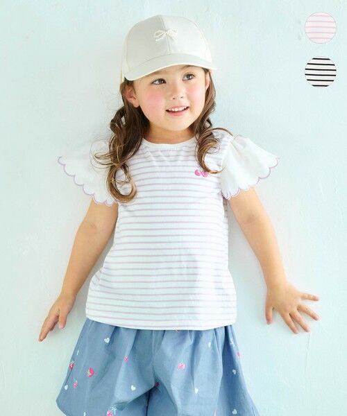 any FAM/エニィファム 袖スカラップ ボーダーTシャツ ラベンダー 100 any FAM/エニィファム 袖スカラップ ボーダーTシャツ ラベンダー 100
