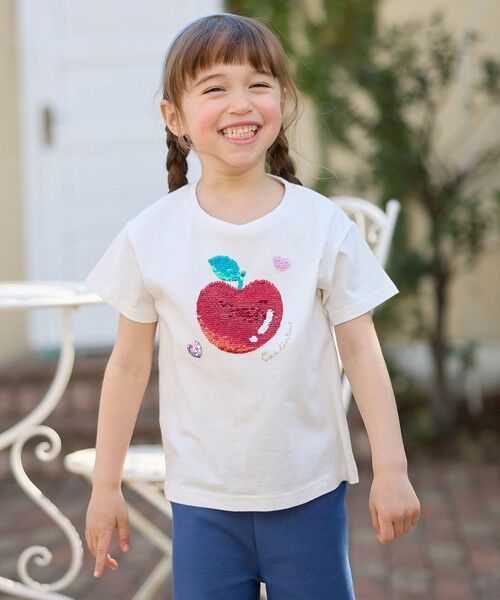 any FAM/エニィファム ミラクルスパンコールTシャツ オフホワイト(りんご×レモン) 110 any FAM/エニィファム ミラクルスパンコールTシャツ オフホワイト(りんご×レモン) 110
