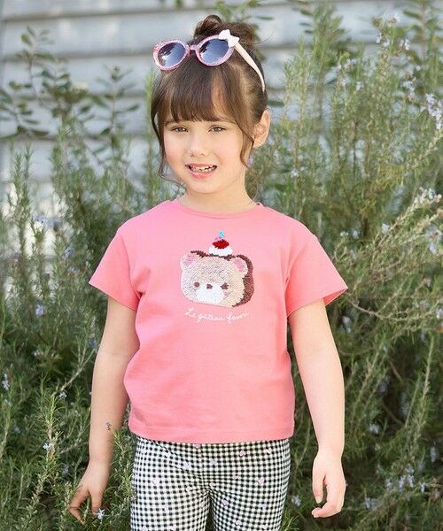 any FAM/エニィファム ミラクルスパンコールTシャツ ピンク(くま×ロールケーキ) 110 any FAM/エニィファム ミラクルスパンコールTシャツ ピンク(くま×ロールケーキ) 110
