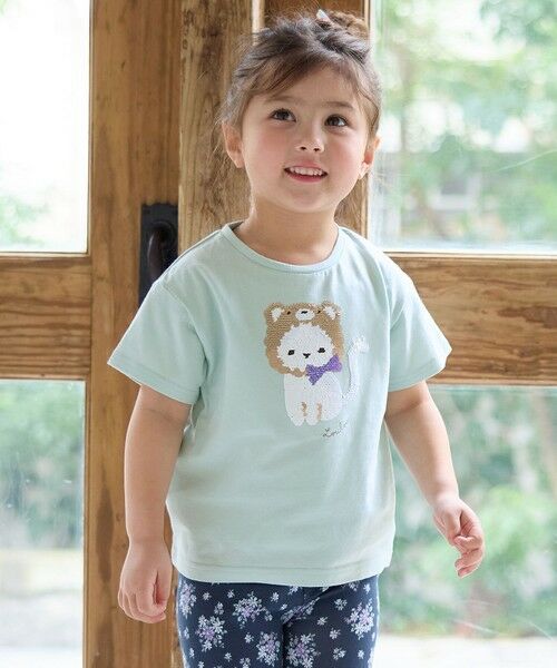 any FAM/エニィファム ミラクルスパンコールTシャツ ミント(ねこ×ハチワレ) 120 any FAM/エニィファム ミラクルスパンコールTシャツ ミント(ねこ×ハチワレ) 120