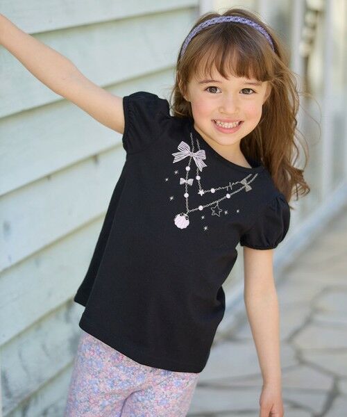 any FAM/エニィファム 【WEB限定】7days プリント 半袖 Tシャツ ブラック×ネックレス 150 any FAM/エニィファム 【WEB限定】7days プリント 半袖 Tシャツ ブラック×ネックレス 150