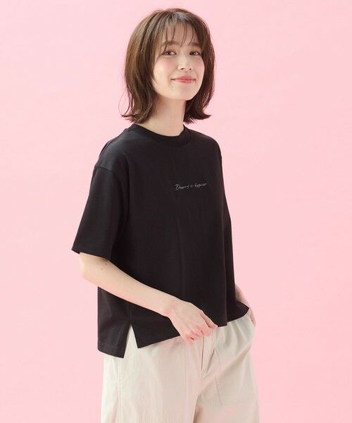 any FAM/エニィファム 【洗濯機可/接触冷感/UVケア】オーガビッツ刺繍ロゴTシャツ ブラック F any FAM/エニィファム 【洗濯機可/接触冷感/UVケア】オーガビッツ刺繍ロゴTシャツ ブラック F