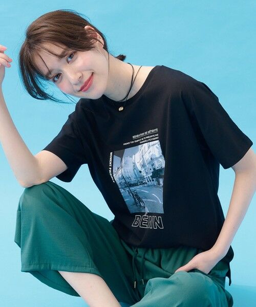 any FAM/エニィファム 【洗濯機可/接触冷感/UVケア】オーガビッツロゴ・フォトTシャツ ブラック×フォト F any FAM/エニィファム 【洗濯機可/接触冷感/UVケア】オーガビッツロゴ・フォトTシャツ ブラック×フォト F