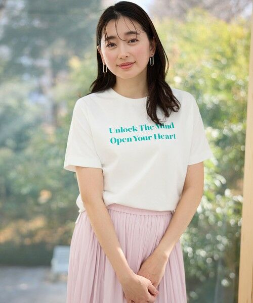 any FAM/エニィファム 【洗濯機可/接触冷感/UVケア】オーガビッツロゴ・フォトTシャツ オフ×グリーンロゴ F any FAM/エニィファム 【洗濯機可/接触冷感/UVケア】オーガビッツロゴ・フォトTシャツ オフ×グリーンロゴ F