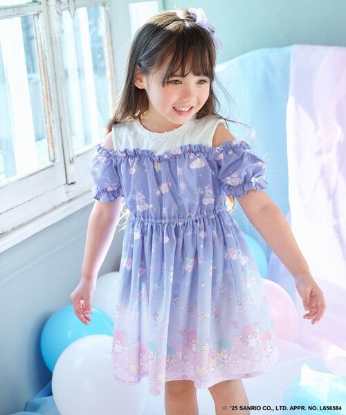 any FAM/エニィファム 【any FAM× リトルツインスターズ 】キキ&ララ オン・オフショルダーワンピース サックスブルー 140 any FAM/エニィファム 【any FAM× リトルツインスターズ 】キキ&ララ オン・オフショルダーワンピース サックスブルー 140