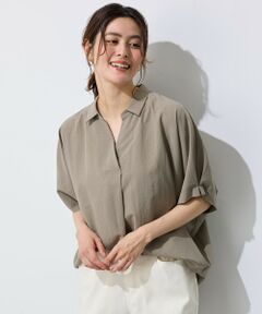 ANY / エニィ シャツ・ブラウス | 【新色追加/洗濯機可/接触冷感/UVケア】スキッパーネック袖タックブラウス