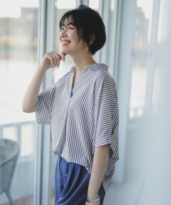 ANY / エニィ シャツ・ブラウス | 【新色追加/洗濯機可/接触冷感/UVケア】スキッパーネック袖タックブラウス