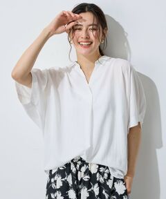 ANY / エニィ シャツ・ブラウス | 【新色追加/洗濯機可/接触冷感/UVケア】スキッパーネック袖タックブラウス