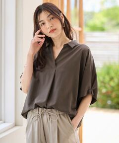 ANY / エニィ シャツ・ブラウス | 【新色追加/洗濯機可/接触冷感/UVケア】スキッパーネック袖タックブラウス