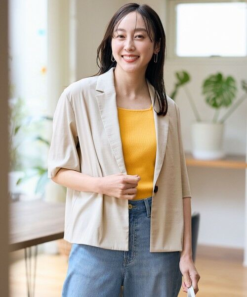 ANY/エニィ 【洗濯機可/接触冷感/UVケア】清涼リラックス半袖ジャケット グレージュ F ANY/エニィ 【洗濯機可/接触冷感/UVケア】清涼リラックス半袖ジャケット グレージュ F