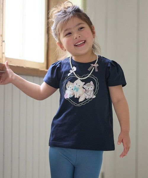 any FAM/エニィファム ネックレス付き ネコTシャツ ネイビー 150 any FAM/エニィファム ネックレス付き ネコTシャツ ネイビー 150