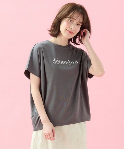 any FAM/エニィファム 【洗濯機可/接触冷感/UVケア】エニィファンクションフレンチスリーブTシャツ チャコール(ロゴ) F any FAM/エニィファム 【洗濯機可/接触冷感/UVケア】エニィファンクションフレンチスリーブTシャツ チャコール(ロゴ) F