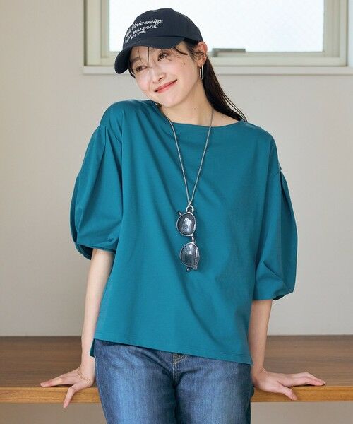 ANY/エニィ 【洗濯機可/接触冷感/UVケア】タックスリーブカットソー ターコイズ F ANY/エニィ 【洗濯機可/接触冷感/UVケア】タックスリーブカットソー ターコイズ F