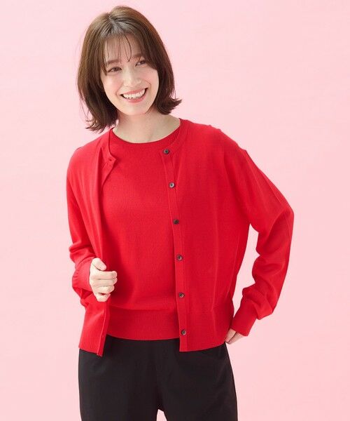 any FAM/エニィファム 【2SET】ニットツインセット(ノースリーブニット+カーディガン) レッド F any FAM/エニィファム 【2SET】ニットツインセット(ノースリーブニット+カーディガン) レッド F