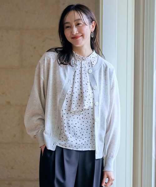 ANY/エニィ 【洗濯機可/アンチピリング/接触冷感】シアークルーネックカーディガン グレー F ANY/エニィ 【洗濯機可/アンチピリング/接触冷感】シアークルーネックカーディガン グレー F