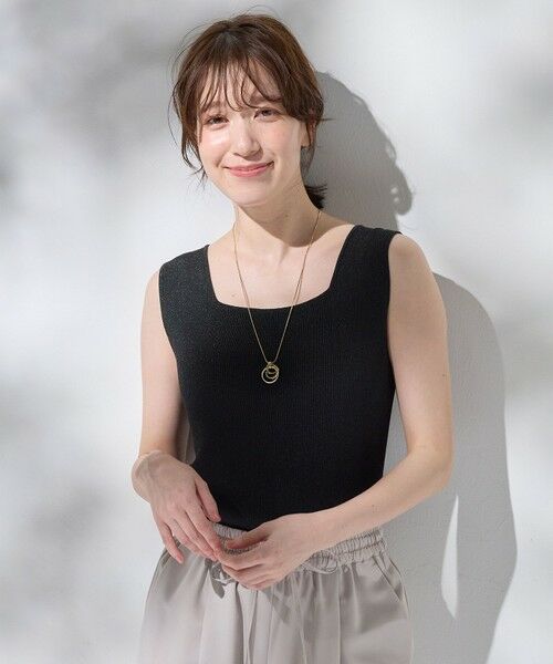 ANY/エニィ 【洗濯機可/アンチピリング/UVカット】リブニットタンクトップ チャコール×ラメ 2 ANY/エニィ 【洗濯機可/アンチピリング/UVカット】リブニットタンクトップ チャコール×ラメ 2