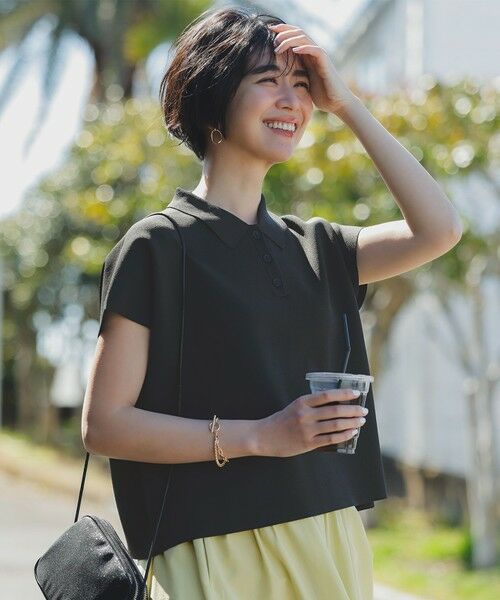 ANY/エニィ 【洗濯機可/アンチピリング/UVカット】ミラノリブニットポロ チャコール F