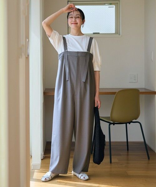 ANY/エニィ 【洗濯機可/接触冷感/UVケア】イージーケアライトストレッチサロペット グレー F ANY/エニィ 【洗濯機可/接触冷感/UVケア】イージーケアライトストレッチサロペット グレー F