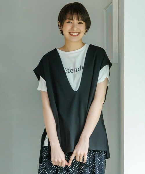 ANY/エニィ 【洗濯機可/接触冷感/UVカット】Vネックチュニック ブラック F ANY/エニィ 【洗濯機可/接触冷感/UVカット】Vネックチュニック ブラック F