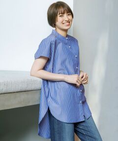 ANY / エニィ シャツ・ブラウス | 【洗濯機可】ラメストライプ半袖シャツブラウス