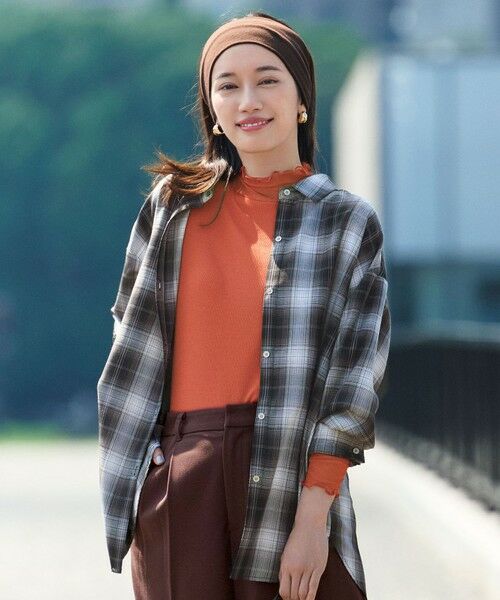 ANY/エニィ 【洗濯機可】オンブレーチェックオーバーシャツ モノトーン系 F