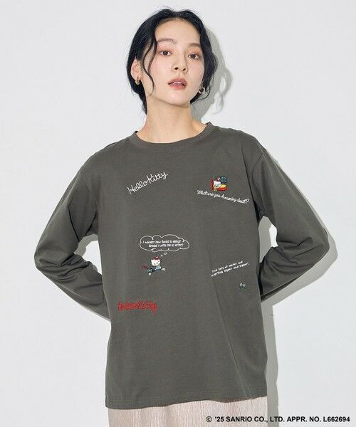 ANY/エニィ 【ハローキティ×ANY】ロゴTシャツ チャコール刺繍 F ANY/エニィ 【ハローキティ×ANY】ロゴTシャツ チャコール刺繍 F
