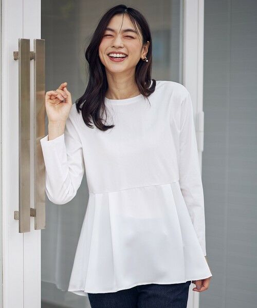 ANY/エニィ 【WEB限定/洗濯機可】サテンコンビペプラムカットソー オフ F