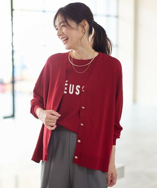 ANY/エニィ ゆるVネックカーディガン レッド F ANY/エニィ ゆるVネックカーディガン レッド F