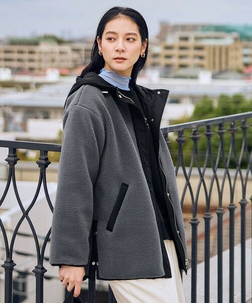 ANY/エニィ 【手洗い可】ボアコート チャコール×ブラック M