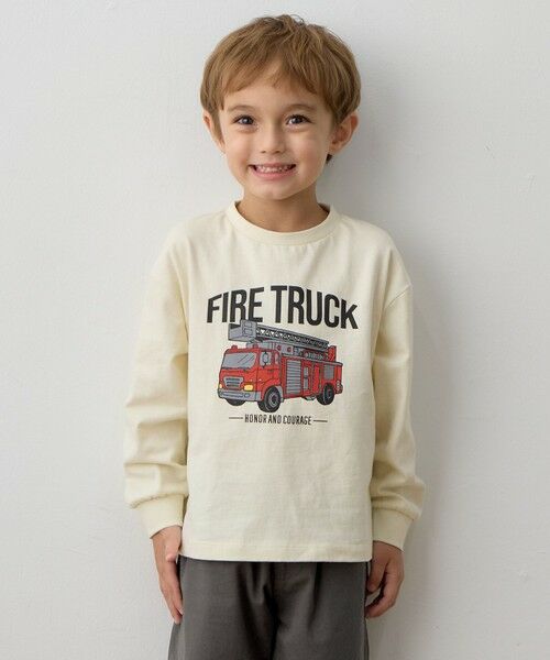 ANY/エニィ はたらく車プリント 長袖Tシャツ オフホワイト 100 ANY/エニィ はたらく車プリント 長袖Tシャツ オフホワイト 100