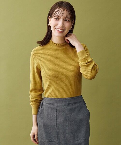 ANY/エニィ 【洗濯機可/吸湿発熱】フリルネックニット マスタード F ANY/エニィ 【洗濯機可/吸湿発熱】フリルネックニット マスタード F