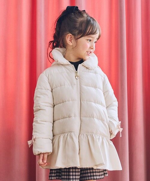 ANY/エニィ 【フード取り外し/洗濯機可能】中綿フリル リボンコート エクリュ 150
