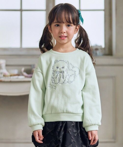 ANY/エニィ アニマル刺繍 裏シャギー トレーナー ミント×ネコ 130 ANY/エニィ アニマル刺繍 裏シャギー トレーナー ミント×ネコ 130