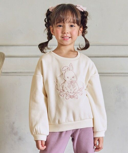 ANY/エニィ アニマル刺繍 裏シャギー トレーナー エクリュ×ウサギ 150 ANY/エニィ アニマル刺繍 裏シャギー トレーナー エクリュ×ウサギ 150
