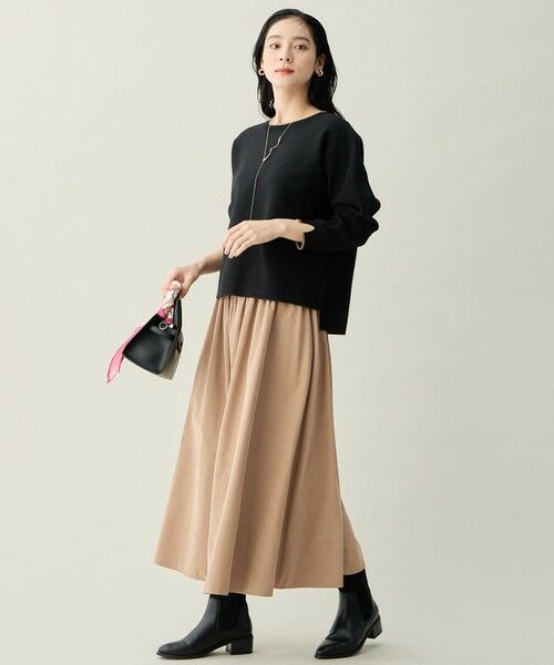 ANY / エニィ セットアップ | 【2SET】バイカラーニット×スエードスカートセット（ブラック×キャメル）