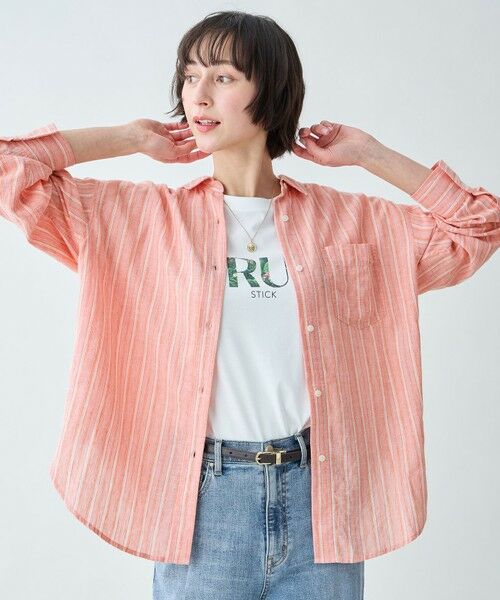 ANY / エニィ シャツ・ブラウス | 【Sサイズあり】ヨーロピアンリネンオーバーシャツ（コーラルストライプ）