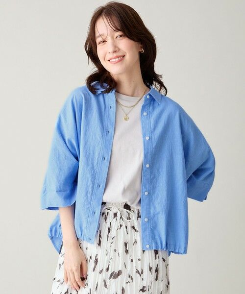 ANY / エニィ シャツ・ブラウス | ヨーロピアンリネンハーフスリーブシャツ（ブルー）