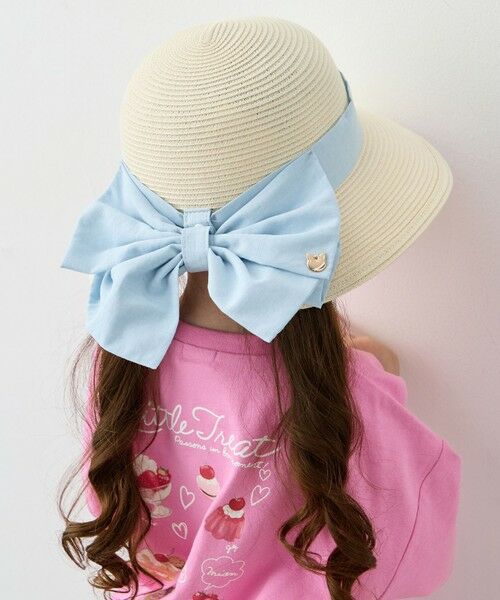 ANY / エニィ キャップ | 【UVカット】【日よけ付き】リボンブレードハット（エクリュ×サックスリボン）