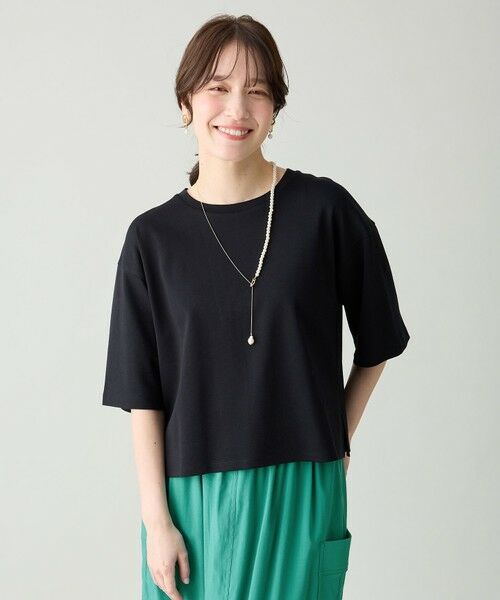 ANY / エニィ カットソー | 【Sサイズあり】オーガニックコットンスムース5分袖Tシャツ（ブラック）