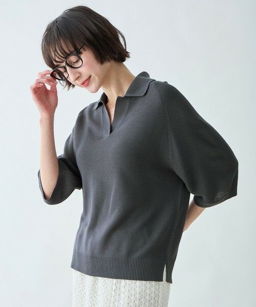 ANY / エニィ ニット・セーター | アクリルガーターポロ衿ニット（スレート）