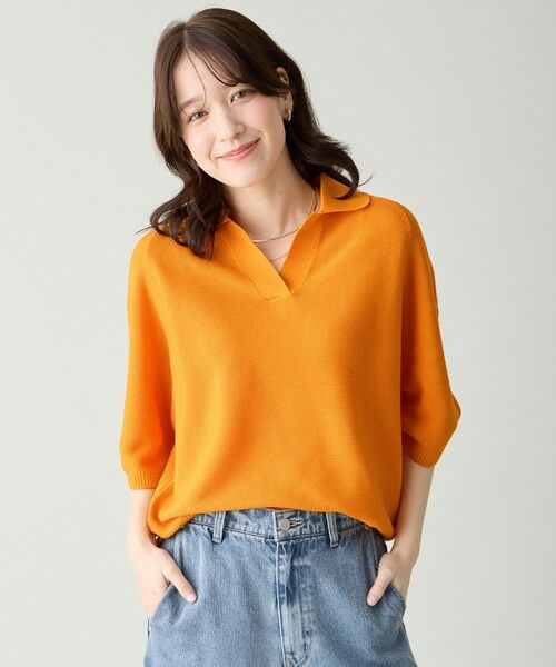 ANY / エニィ ニット・セーター | アクリルガーターポロ衿ニット（マリーゴールド）