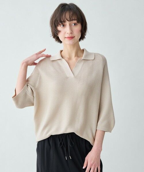 ANY / エニィ ニット・セーター | アクリルガーターポロ衿ニット（グレージュ）