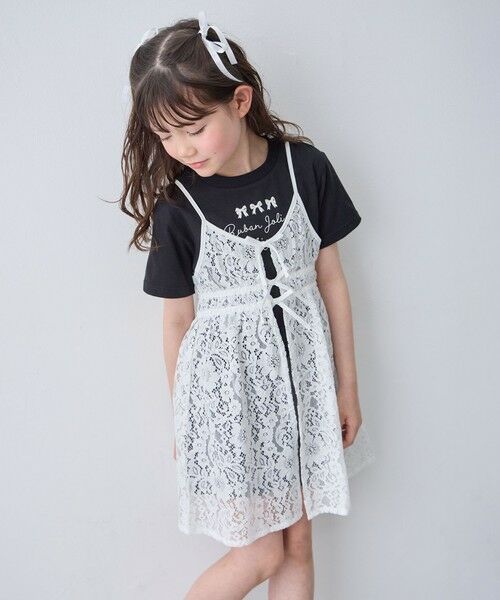 ANY / エニィ チュニック | 【2点セット】Tシャツ×レース キャミソールチュニック（ブラック）