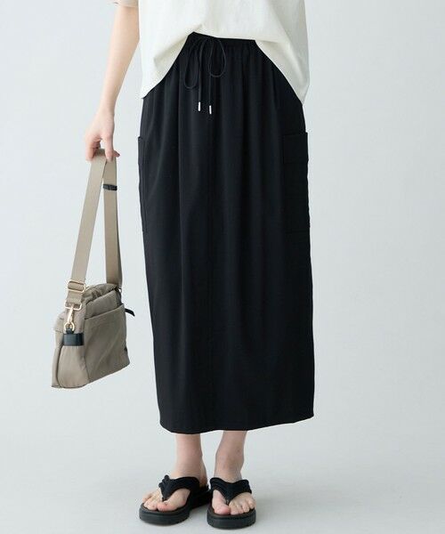 ANY / エニィ ミニ・ひざ丈スカート | 7daysデイリーリラックススカート（ブラック）