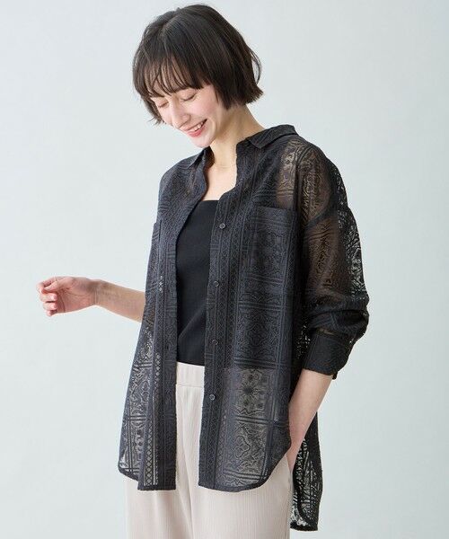 ANY / エニィ シャツ・ブラウス | レースオーバーシャツ（スレート）