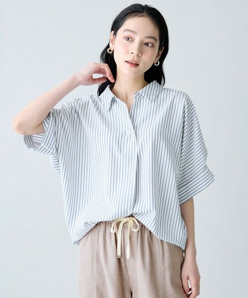 ANY / エニィ シャツ・ブラウス | 楽映えブラウス（ブルーストライプ）