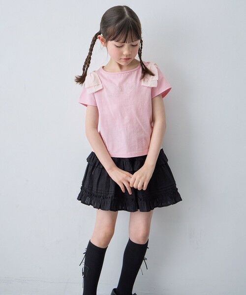 ANY / エニィ カットソー | 【綿100%】肩リボン×ラインストーンロゴ 半袖Tシャツ | 詳細1