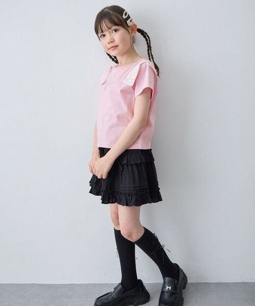 ANY / エニィ カットソー | 【綿100%】肩リボン×ラインストーンロゴ 半袖Tシャツ | 詳細4