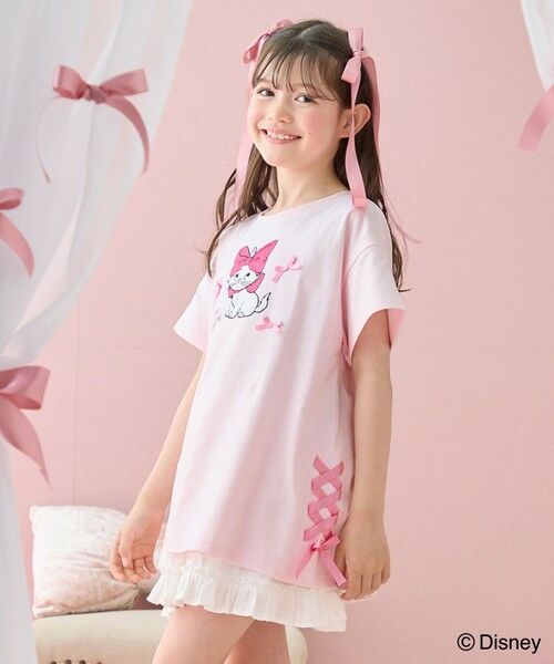ANY / エニィ カットソー | 【ディズニー/マリー】レースアップ オーバー半袖Tシャツ（ピンク）